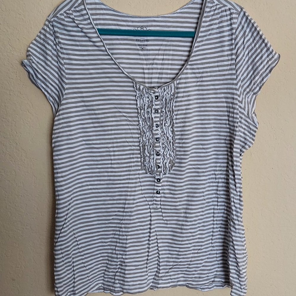 Gray and White Striped Blouse